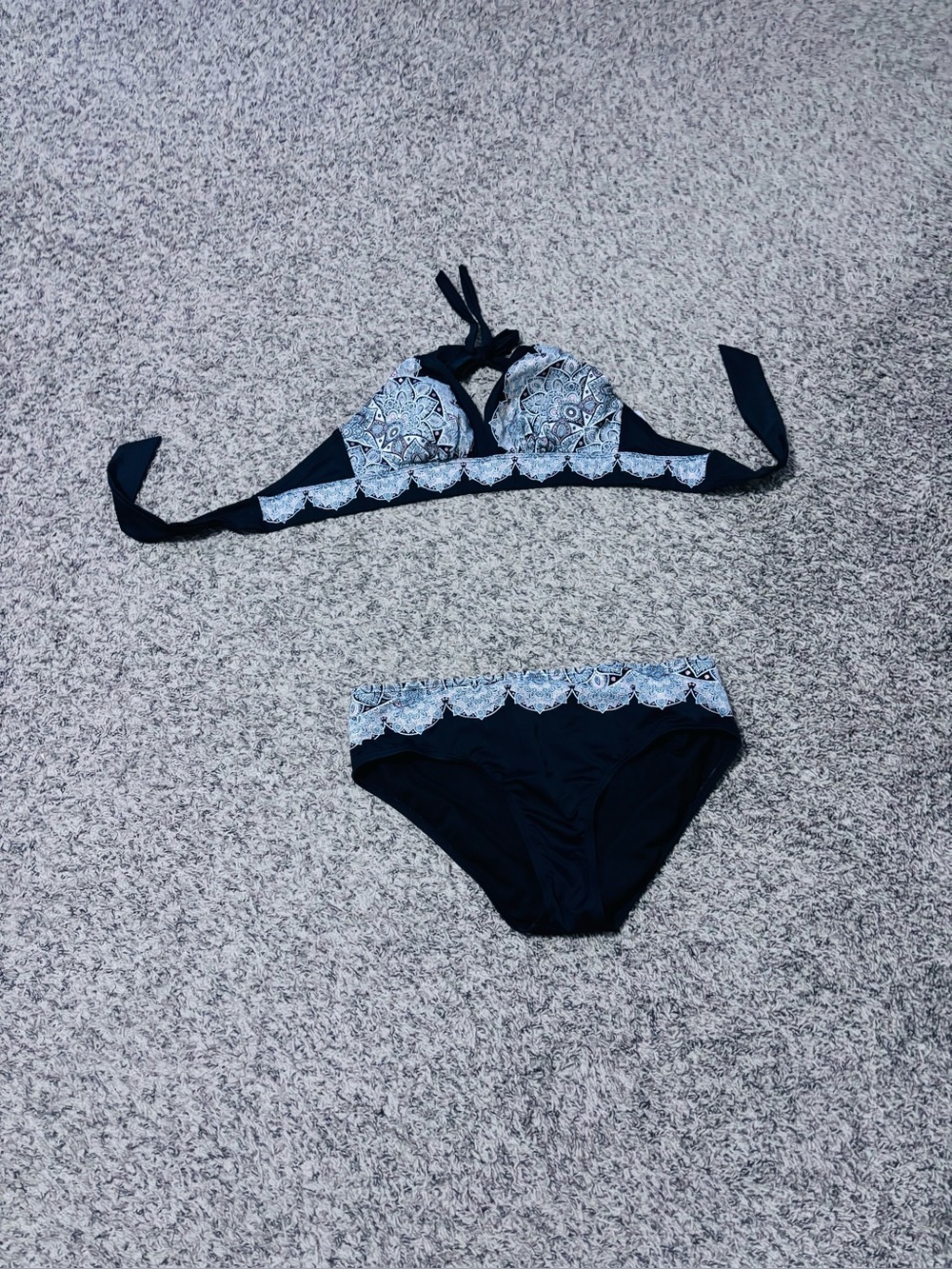 Swimsuits For All Navy and White Patterned Two-Piece Bikini